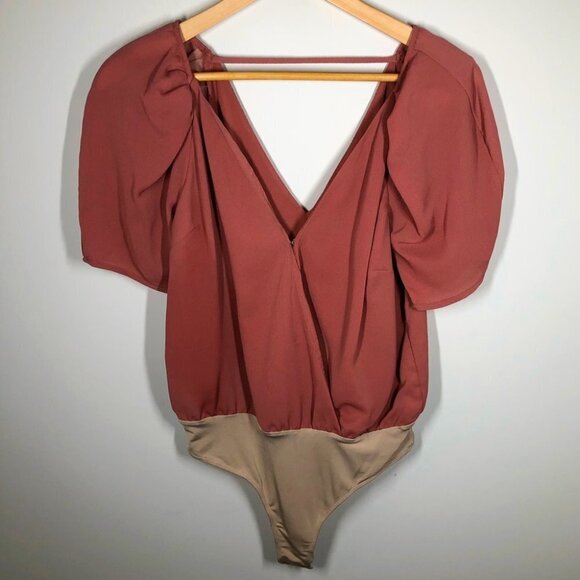 Astr the Label Puff Sleeve Dark Blush Pink Bodysuit Size XS NWOT - Picture 2 of 9